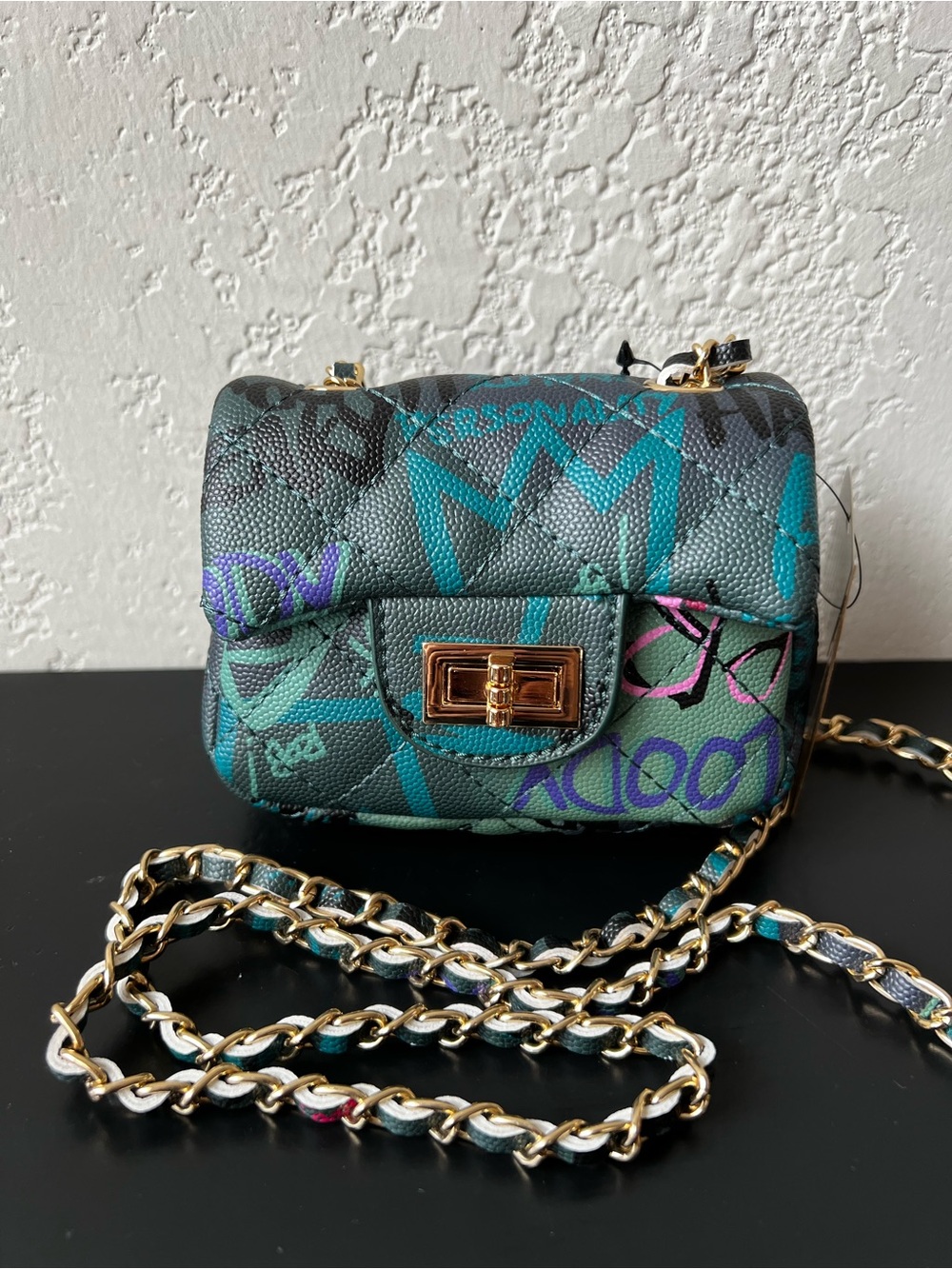 NWT 3AM Green and Multi Colored Graffiti Gradient Mini Clutch Crossbody Bag